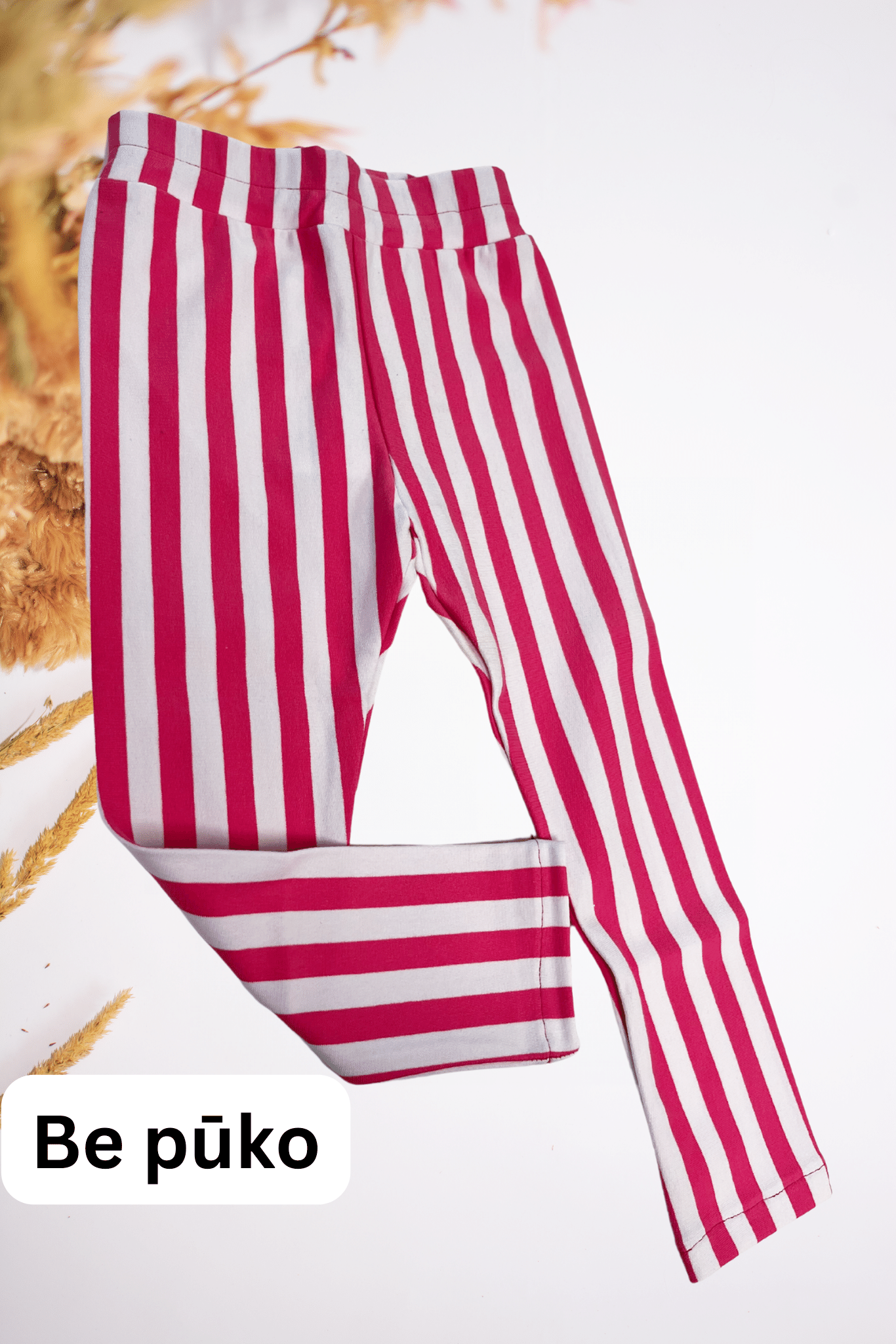 Vaikiškos tamprės | Be pūko | Dryžuotos - ryškiai rožinės/baltos spalvos - Stiliaus detalė