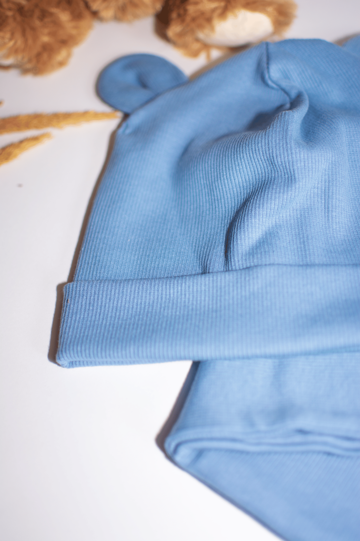 Denim spalvos RIB kepurės ir šaliko/movos meškiuko komplektai vaikams - Stiliaus detalė