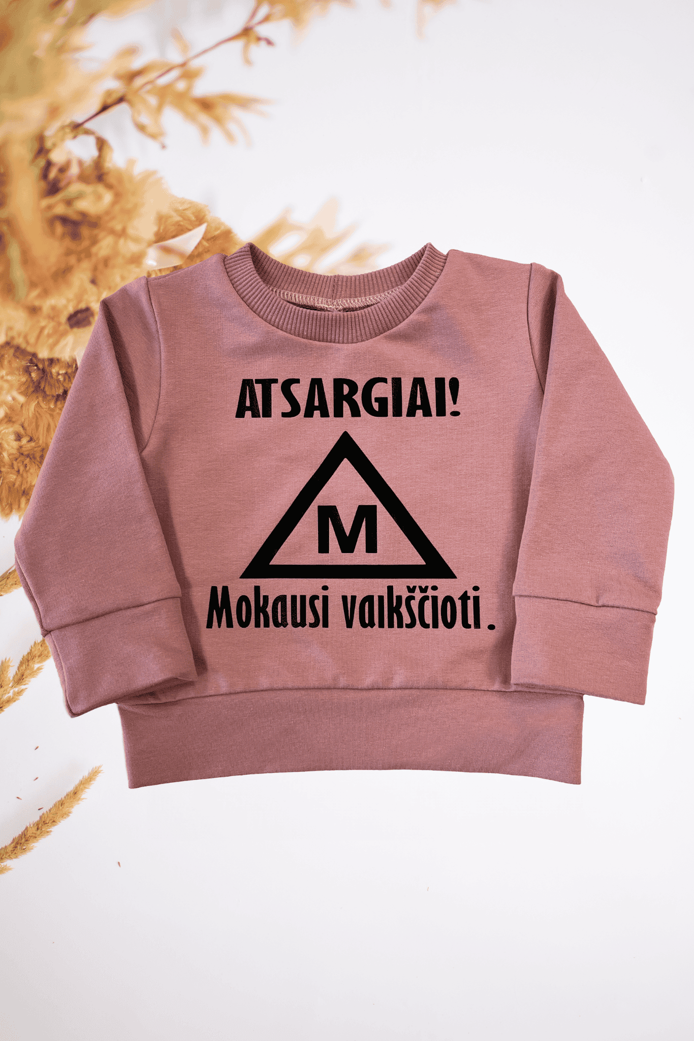 Vaikiškas džemperis "ATSARGIAI! MOKAUSI VAIKŠČIOTI" | Daug spalvų - Stiliaus detalė