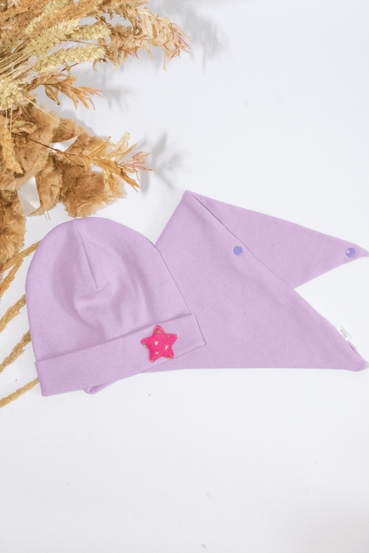 Alyvinės spalvos RIB kepurės ir šaliko/movos standartiniai komplektai vaikams - Stiliaus detalė