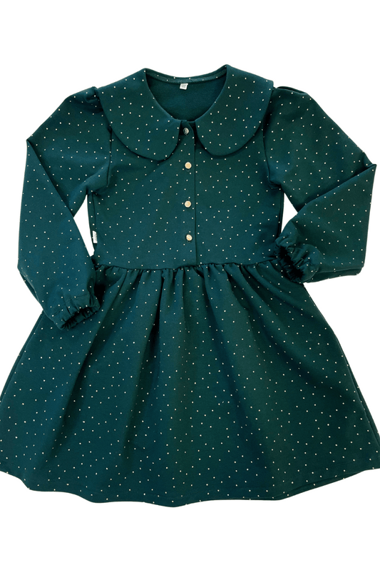 Vaikiška suknelė "Ruoškimės šventėms" | Limituota kolekcija | Prabangi žalia - Stiliaus detalė