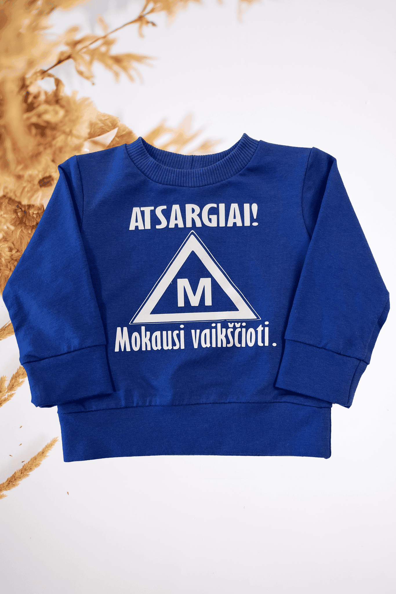 Vaikiškas džemperis "ATSARGIAI! MOKAUSI VAIKŠČIOTI" | Daug spalvų - Stiliaus detalė