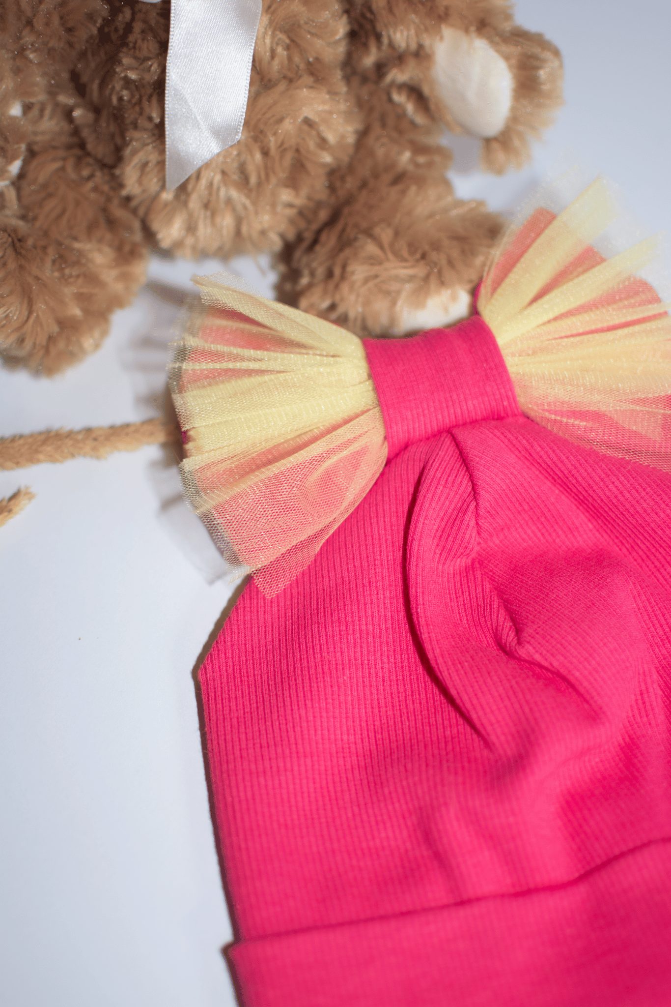 Ryškiai rožinės spalvos RIB kepurės ir šaliko/movos komplektai vaikams - Stiliaus detalė