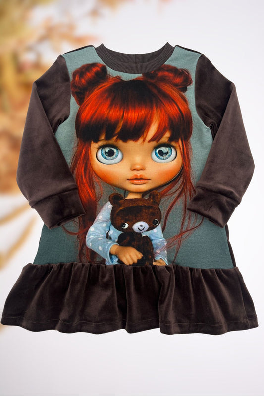 Soft veliūro vaikiška suknelė "Paslaptingoji" | 98 dydis