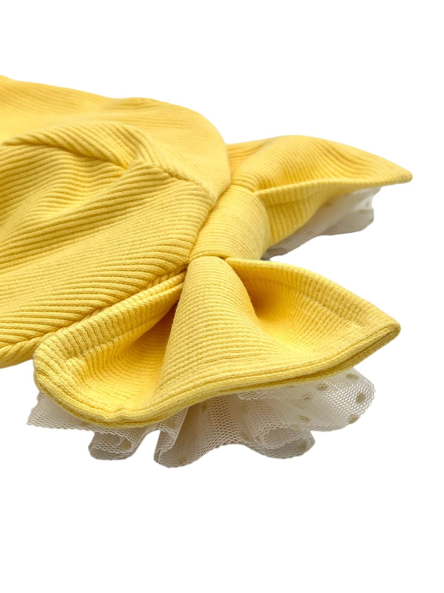 Švelniai geltonos spalvos RIB trikotažo kepurės ir šaliko/movos komplektai vaikams