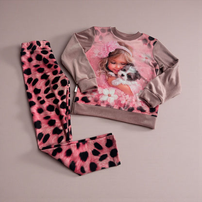 Mergaitiškas soft veliūro kostiumėlis „Romantika“