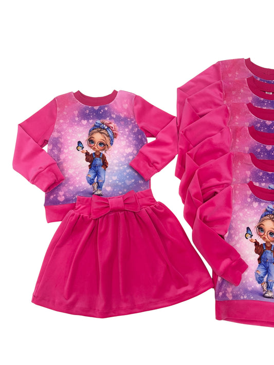 Mergaitiškas soft veliūro kostiumėlis "Pavasario džiaugsmas"