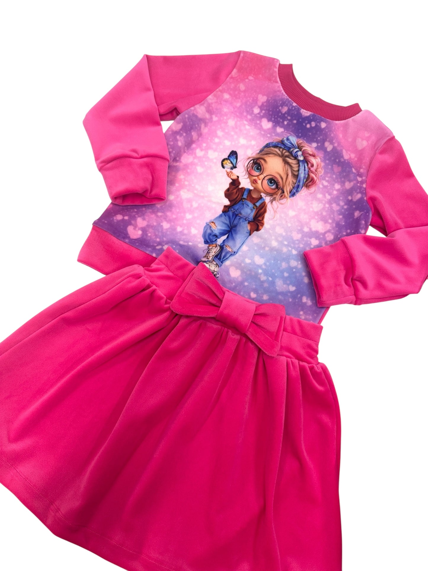 Mergaitiškas soft veliūro kostiumėlis "Pavasario džiaugsmas"